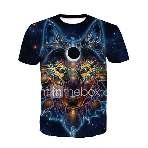 Heren Standaard Street Chic Print T Shirt Club Kleurenblok Dier Ronde Hals Wolf Marine Blauw Xxl Korte Mouw Zomer huismerk kopen in de aanbieding