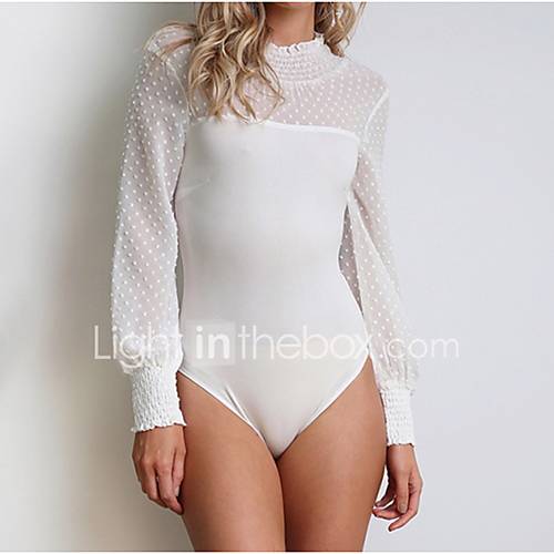 Dames Street Chic Bodysuit Effen Strakke Ronde Hals Wit huismerk kopen in de aanbieding
