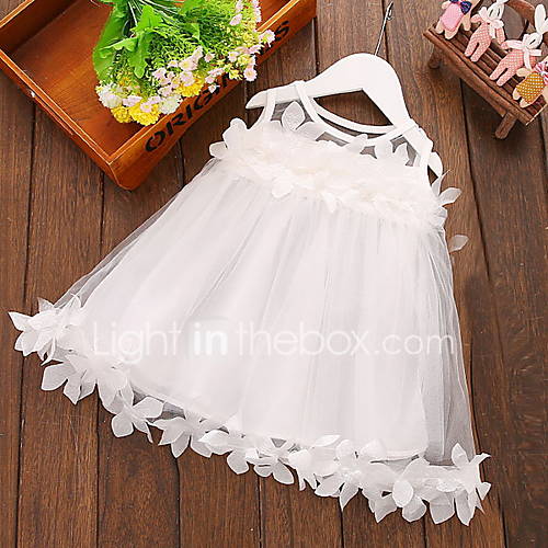 Baby Meisjes Actief Effen Kant Mouwloos Polyester Jurk Wit huismerk kopen in de aanbieding