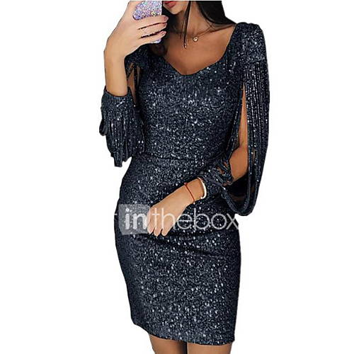 Dames Standaard Slank Schede Jurk Diepe V Hals Boven De Knie huismerk kopen in de aanbieding