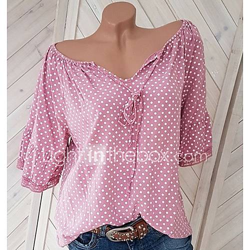 Dames Street Chic Print Grote Maten Blouse Polka Dot V Hals Rood Xxxl Lente huismerk kopen in de aanbieding