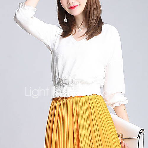 Dames Blouse Effen V Hals Wit Xl huismerk kopen in de aanbieding