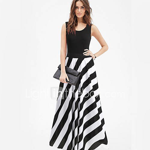 Dames Standaard Wijd Uitlopend Jurk Gestreept Print Maxi huismerk kopen in de aanbieding
