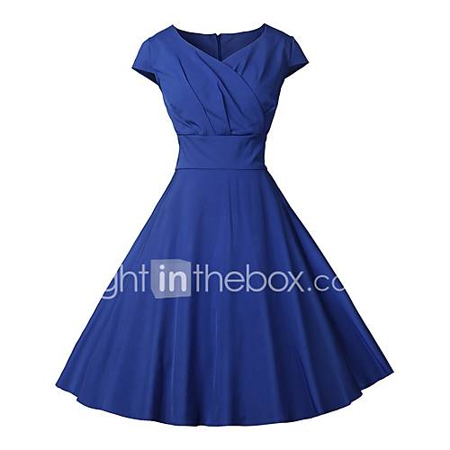 Dames Vintage Jaren 50 A Lijn Jurk Effen Wrap V Hals Tot De Knie huismerk kopen in de aanbieding