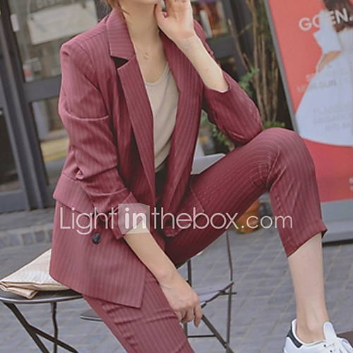 Dames Pakken Gestreept Ingesneden Revers Polyester Zwart Grijs Wijn M L Xl huismerk kopen in de aanbieding