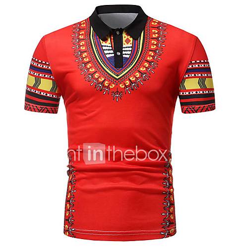 Heren Print T Shirt Katoen Tribal Overhemdkraag Slank Wit huismerk kopen in de aanbieding