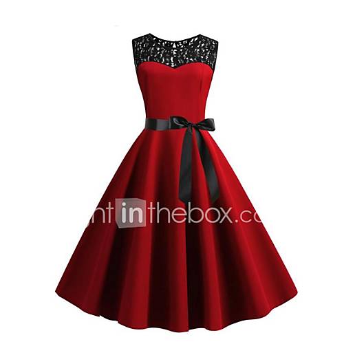 Dames Vintage Jaren 50 A Lijn Jurk Kleurenblok Kant Tot De Knie huismerk kopen in de aanbieding