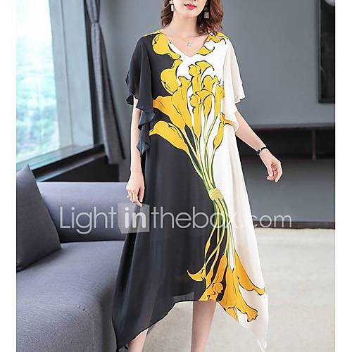 Dames Elegant Recht Jurk Bloemen Asymmetrisch huismerk kopen in de aanbieding Dames Elegant Recht Jurk Bloemen Asymmetrisch huismerk kopen in de aanbieding