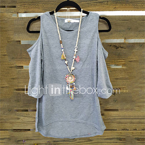 Dames Print T Shirt Katoen Effen Grijs huismerk kopen in de aanbieding