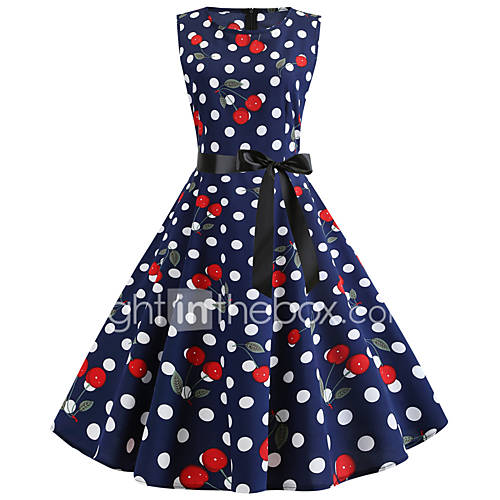Dames Vintage Elegant Wijd Uitlopend Jurk Polka Dot Tot De Knie huismerk kopen in de aanbieding
