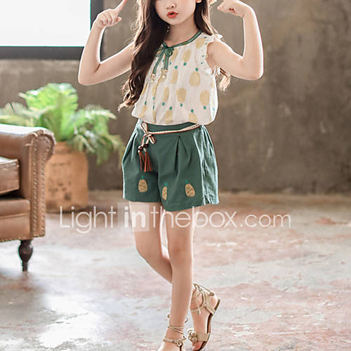 Kinderen Meisjes Standaard Effen Mouwloos Normaal Katoen Kledingset Klaver huismerk kopen in de aanbieding