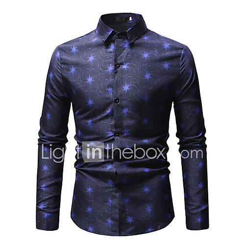 Heren Actief Standaard Overhemd Katoen Geometrisch Blauw Xl Lange Mouw huismerk kopen in de aanbieding
