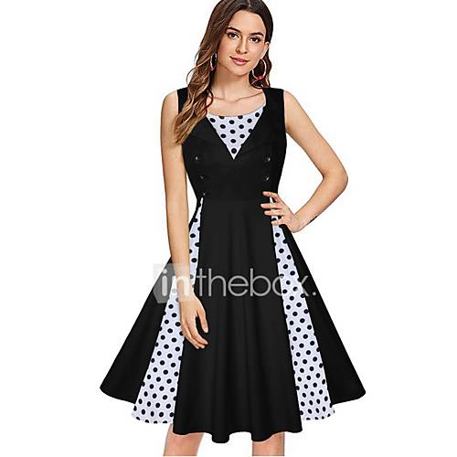 Dames Elegant Schede Jurk Polka Dot Tot De Knie huismerk kopen in de aanbieding