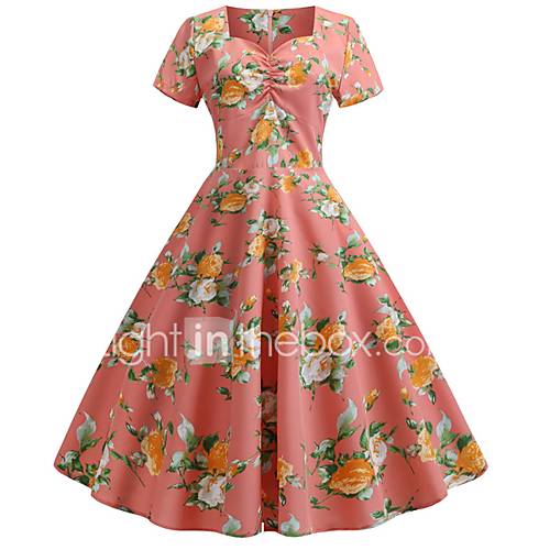 Dames Katoen Wijd Uitlopend Jurk V Hals Midi huismerk kopen in de aanbieding