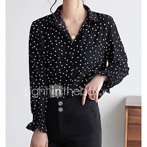 Dames Standaard Print Overhemd Polka Dot Opstaand Wit M Lente Herfst Slank huismerk kopen in de aanbieding