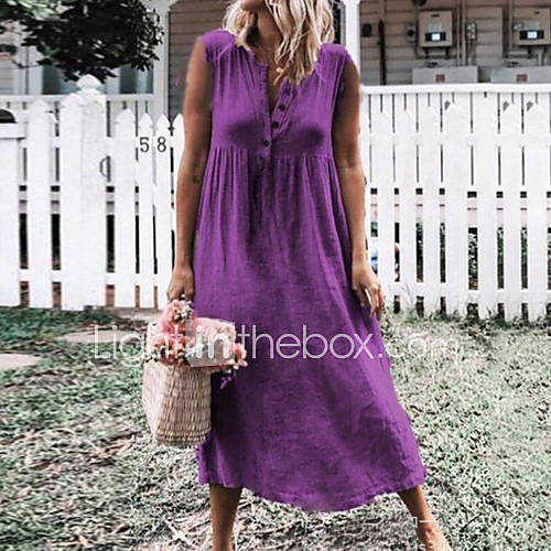 Dames Standaard Recht Jurk Effen Maxi huismerk kopen in de aanbieding