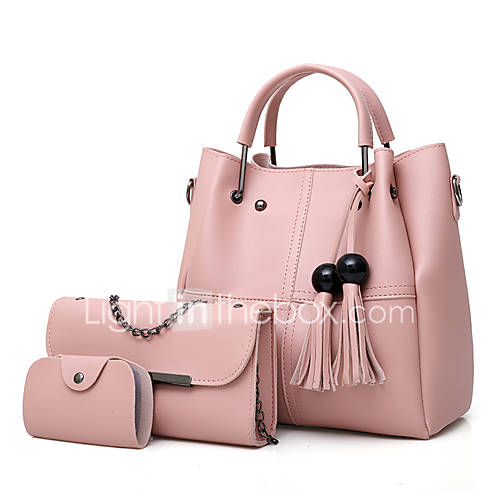 Dames Tassen Pu Zak Set 3 Stuks Purse Kwastje Effen Kleur Blozend Roze Grijs Bruin huismerk kopen in de aanbieding