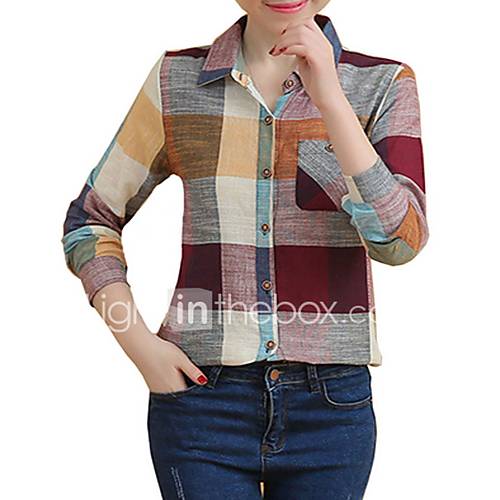 Dames Patchwork Overhemd Kleurenblok Overhemdkraag Skinny Blauw huismerk kopen in de aanbieding