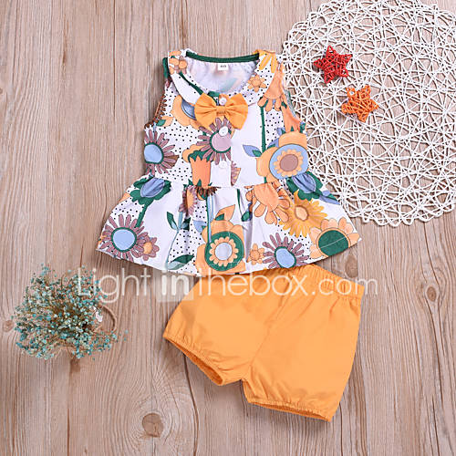 Baby Meisjes Actief Standaard Print Mouwloos Normaal Katoen Kledingset Oranje huismerk kopen in de aanbieding