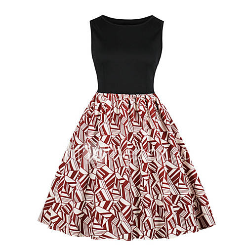 Dames Vintage Wijd Uitlopend Jurk Print Tot De Knie huismerk kopen in de aanbieding