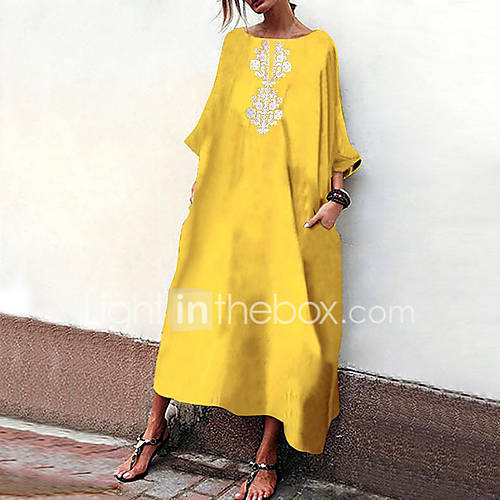 Dames Grote Maten Boho Ruimvallend Tuniek Jurk Geometrisch Print Maxi huismerk kopen in de aanbieding