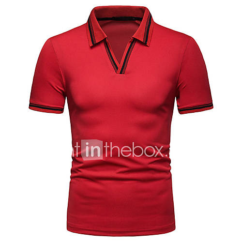 Heren T Shirt Katoen Effen Overhemdkraag Rood huismerk kopen in de aanbieding