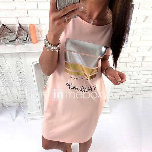 Damesjurk Boven Knie Shift Roze Wit S M L Xl huismerk kopen in de aanbieding