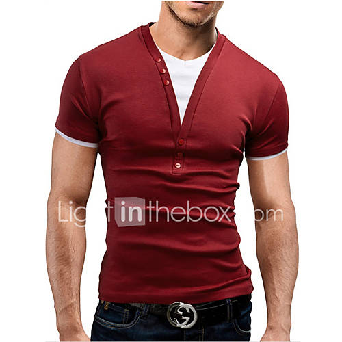 Heren Patchwork T Shirt Katoen Kleurenblok Rood Xl Korte Mouw Zomer huismerk kopen in de aanbieding