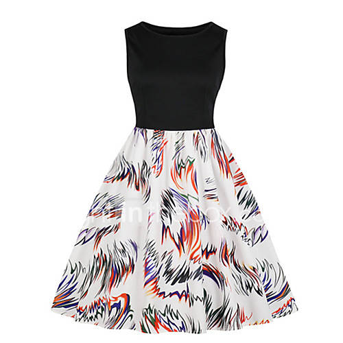 Dames Vintage Wijd Uitlopend Jurk Print Boven De Knie huismerk kopen in de aanbieding