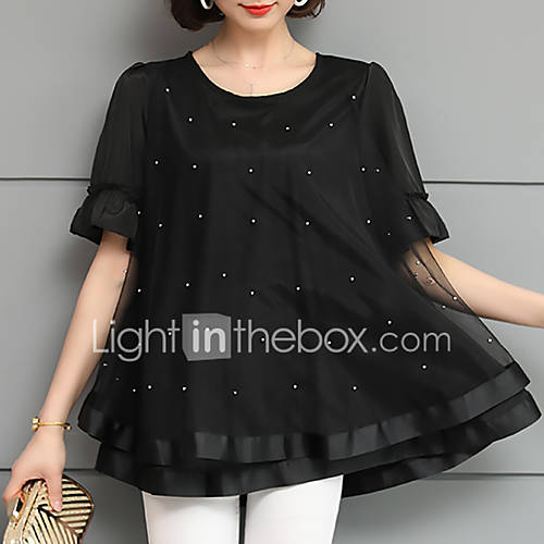 Dames Patchwork Grote Maten Blouse Effen Zwart Xxxl huismerk kopen in de aanbieding