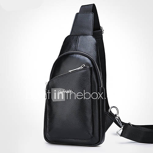 Heren Tassen Koeienhuid Sling Shoulder Bag Rits Effen Kleur Zwart Bruin huismerk kopen in de aanbieding