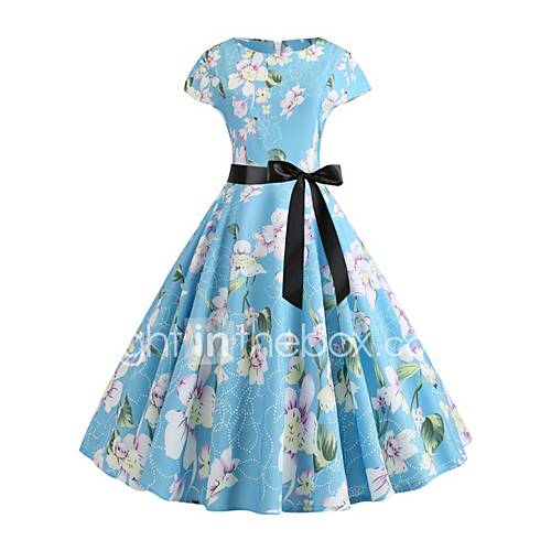 Dames Street Chic Wijd Uitlopend Jurk Bloemen Print Boven De Knie huismerk kopen in de aanbieding