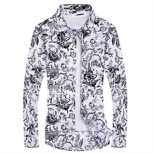 Heren Print Overhemd Katoen Bloemen Geometrisch Kleurenblok Wit Xxxl huismerk kopen in de aanbieding
