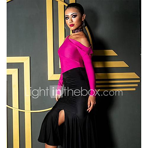 Latin Dans Tops Dames Prestatie Spandex Ruches Lange Mouw Top huismerk kopen in de aanbieding