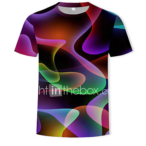 Heren Print T Shirt Katoen 3D Ronde Hals Regenboog Xl Korte Mouw Zomer huismerk kopen in de aanbieding