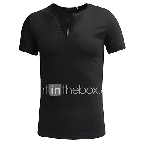 Heren T Shirt Katoen Effen V Hals Zwart Xl huismerk kopen in de aanbieding