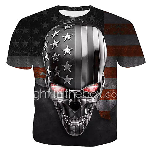 Heren Print T Shirt Katoen Kleurenblok 3D Doodskoppen Ronde Hals Regenboog Xl huismerk kopen in de aanbieding