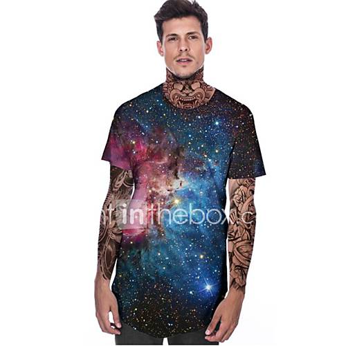 Heren Print T Shirt Heelal 3D Ronde Hals Slank Zwart huismerk kopen in de aanbieding Heren Print T Shirt Heelal 3D Ronde Hals Slank Zwart huismerk kopen in de aanbieding