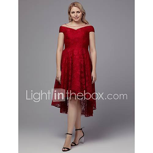 A Lijn Scoophals Asymmetrisch Kant Cocktailparty Jurk Met Kralen Door Ts Couture huismerk kopen in de aanbieding