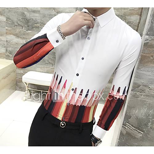 Heren Overhemd Grafisch Slank Wit Xl huismerk kopen in de aanbieding