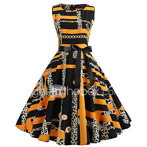 Dames Vintage Elegant Wijd Uitlopend Jurk Geometrisch Tot De Knie huismerk kopen in de aanbieding