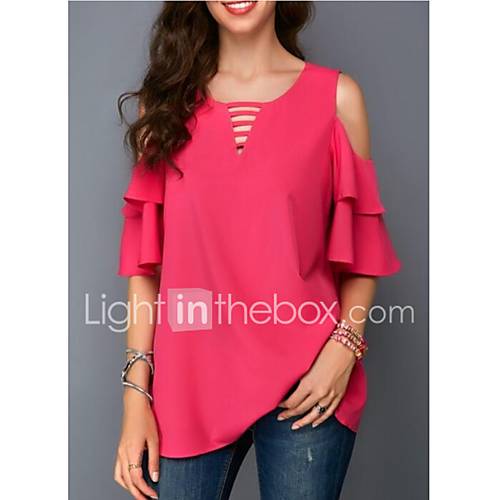 Dames Ruche Patchwork Hol Blouse Effen V Hals Grijs Xxxl Lente Zomer Herfst huismerk kopen in de aanbieding