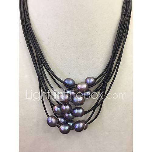 Dames Gelaagde Kettingen Parel Leder Lichtblauw 24 Cm Sieraden 1Pc Voor Feestdagen huismerk kopen in de aanbieding