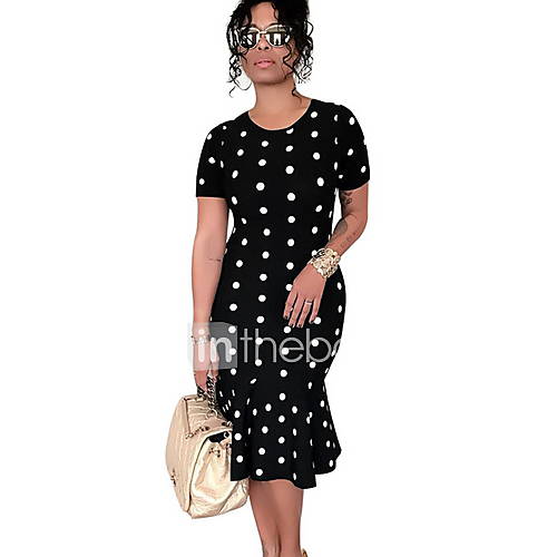 Dames Schede Jurk Polka Dot Print Tot De Knie huismerk kopen in de aanbieding