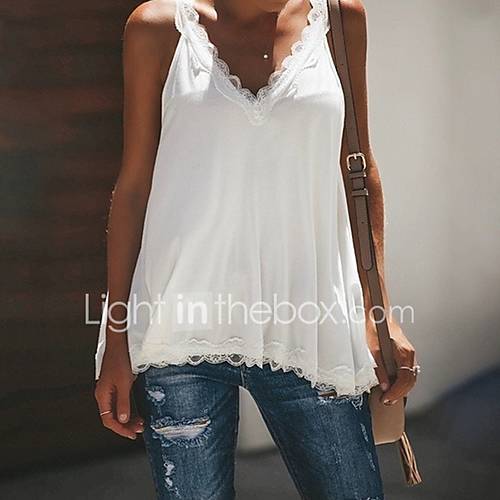 Dames Kant Grote Maten T Shirt Effen V Hals Grijs Xxxl Lente Zomer Herfst huismerk kopen in de aanbieding