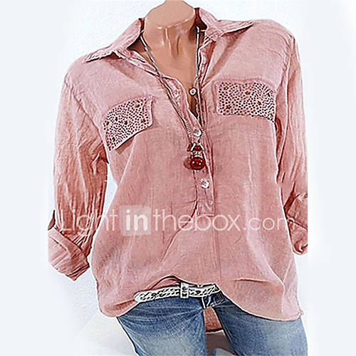 Dames Overhemd Katoen Effen Overhemdkraag Marineblauw Xxxl huismerk kopen in de aanbieding