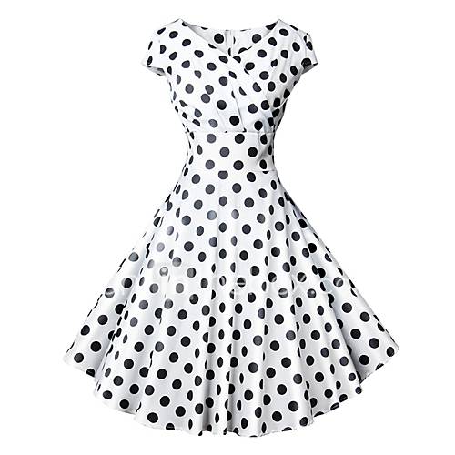 Dames Vintage Jaren 50 A Lijn Jurk Polka Dot Print Wrap V Hals Tot De Knie huismerk kopen in de aanbieding