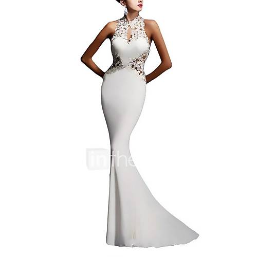 Dames Trompet Zeemeermin Jurk Kant V Hals Maxi huismerk kopen in de aanbieding