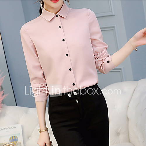 Dames Blouse Effen Overhemdkraag Slank Blozend Roze huismerk kopen in de aanbieding