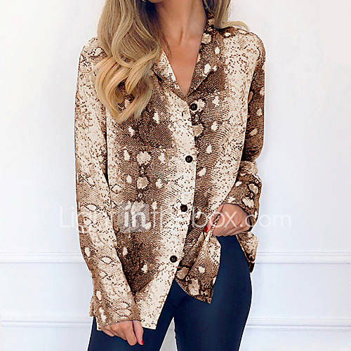 Dames Patchwork Print Overhemd Luipaard Bruin Xl huismerk kopen in de aanbieding